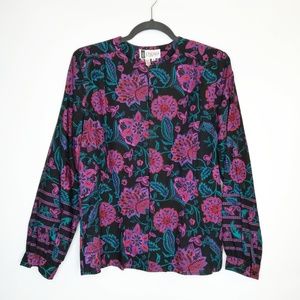 Vintage 80s Blouse Longsleeve Shoulder Pads Size 8